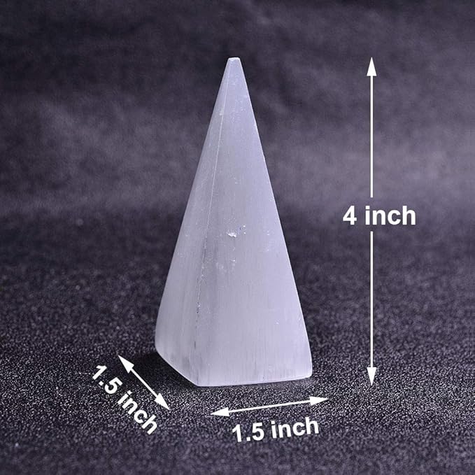 JIC Gem 2pcs Selenite Pyramid 4" Crystal Point White Reiki Healing Crystal Stone for Energy Cleansing and Protection