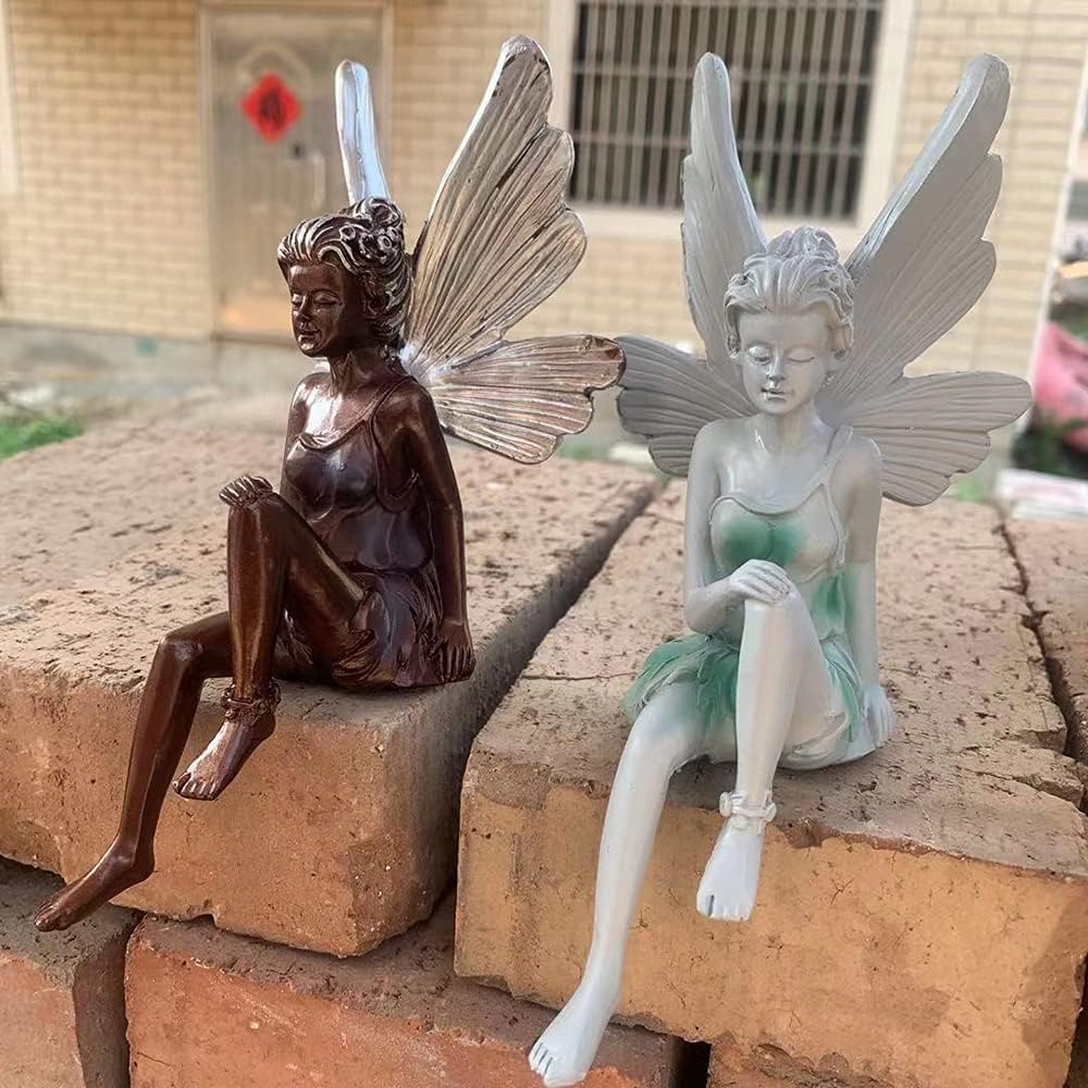 Angel Figurine Outdoor Garden Fairy Statue, 9 ''Garden Sculpture Resin Angel Craft Home Table Ornaments for Lawn Yard Art Porch Patio Decorations Christmas Housewarming Gift (White)