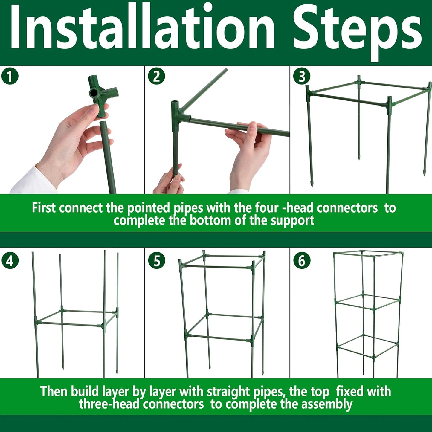 3 Packs 47 x 16 x 16 Inch Garden Tomato Cages with 17.7 Gallon Grow Bags- Square Plant Support Trellis Assembled with Planter Bags- Garden Cucumber Vegetables Frames for Vertical Climbing Plants