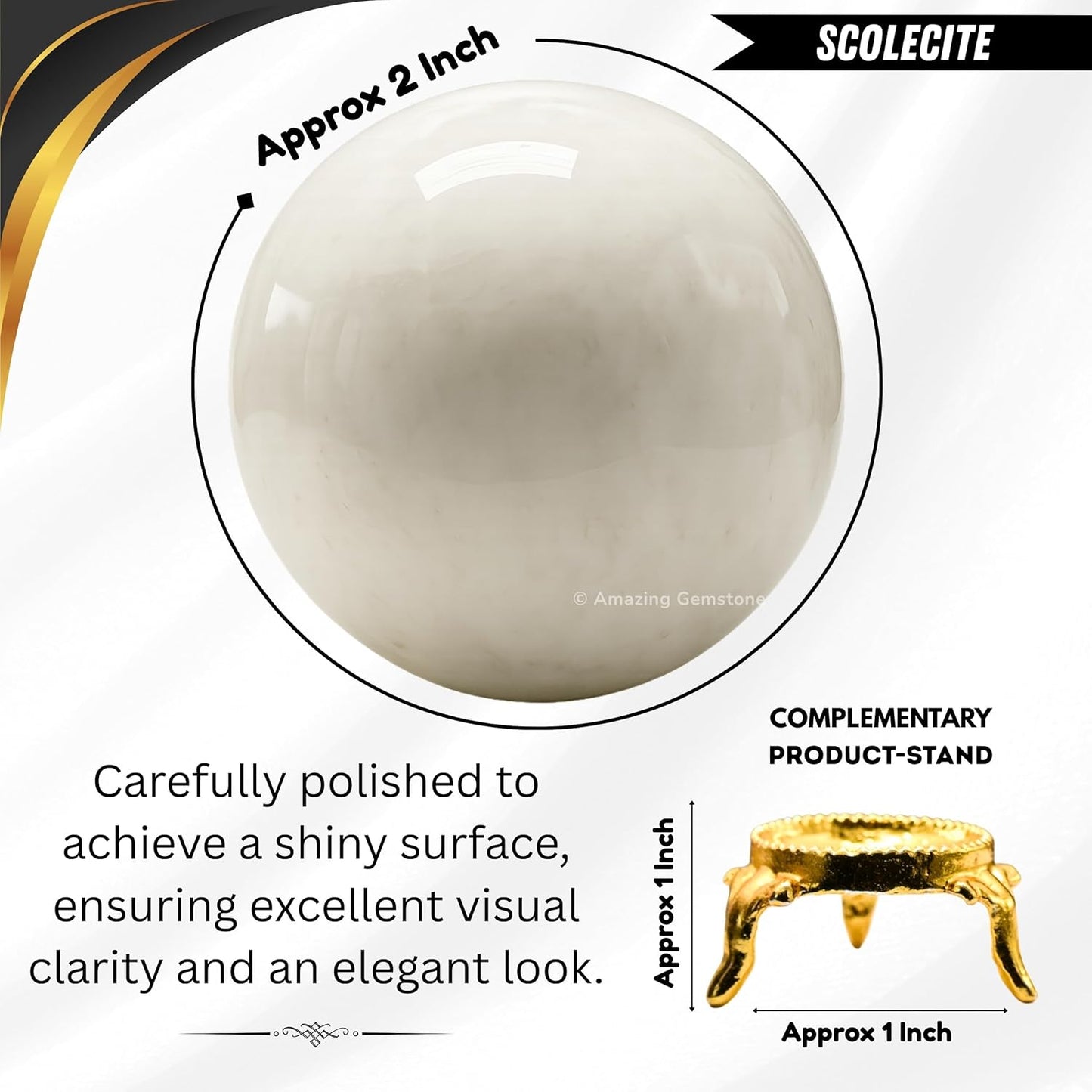 Amazing Gemstone Scolecite Crystal Ball with Stand - 2 Inches Crystal Sphere Meditation Balls for Witchcraft and Decorative Balls