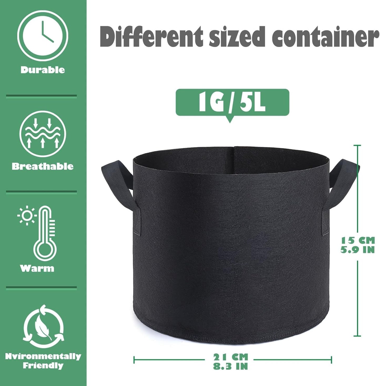 GROWTNT 1 Gallon Grow Bags 24 Pack,1 Gallon Fabric Pots,Garden Bags to Grow Vegetables,Planter Bag for Vegetables,Garden Pots with Two Handles.