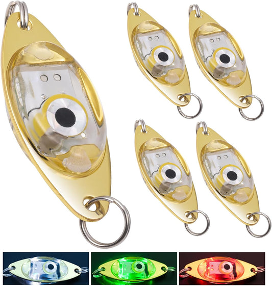 LED Underwater Fishing Lures，LED Lighted Bait Flasher，Deep Drop Fishing Lures，Fish Eye Attractive Light Bait Lure Lamp 5PCS