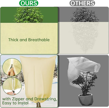 Frost Cloths for Outdoor Plants, 60" X 70" Plant Covers for Winter, 2 Packs Frost Blankets for Outdoor Plants, Frost Cover with Zipper Drawstring | Plant Covers Freeze Protection