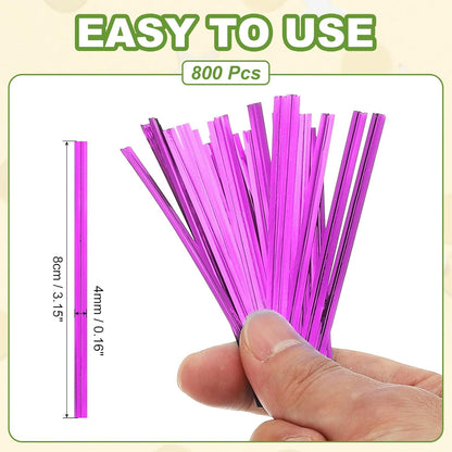 PATIKIL Bag Twist Ties 3 Inch, 800 Pcs Metallic Bread Ties for Treat Plastic Bags Gift Wrapping Candy Coffee Bag Plant Party Cake Favor, Purple
