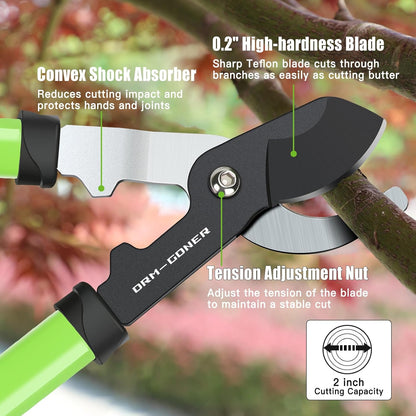 23" SK5 Dual-Blade Loppers Cuts 2" Dry/Wet Branches - Triangular Steel Tube & SecureLock, Heavy Duty Tree Trimmers Green/Black