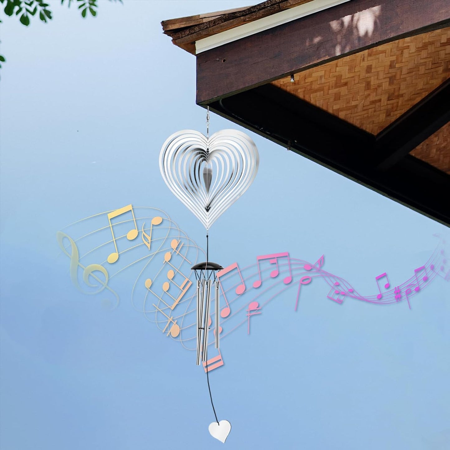 Wind Chimes with Heart Wind Spinner, Outdoor Garden Decor Wind Spinner for Women, Mom, Retirement, Teacher, Parents Birthday, Memorial, Garden Porch Patio Home Decor