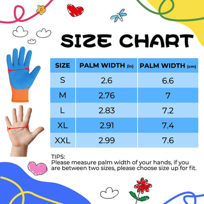 HANDLANDY 2 Pairs Kids Gardening Gripper Gloves, Foam Rubber Coated Children Toddler Garden Yard Work Outdoor Playing Gloves for Girls Boys (Size M)