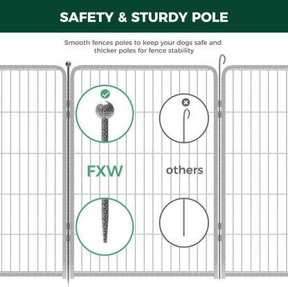 FXW Garden Fence Outdoor for The Yard – 40in(H) x 18.2ft(L) Heavy Duty Metal Animal Barrier for Dog and Rabbit, Decorative Dog Fence, 8 Panels, Silver
