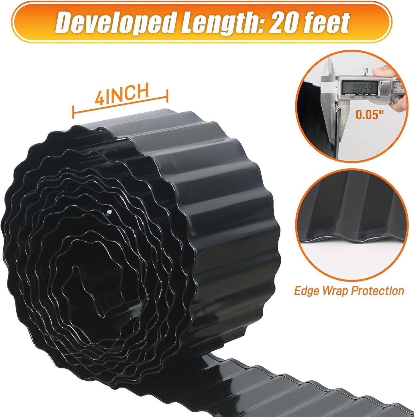 Corrugated Metal Garden Edging, 4"×20Ft Landscape Edging Border for Lawn, Flower Bed, Garden Fence, Paver Edging, Metal Garden Edging for DIY Borders and Landscaping, Black