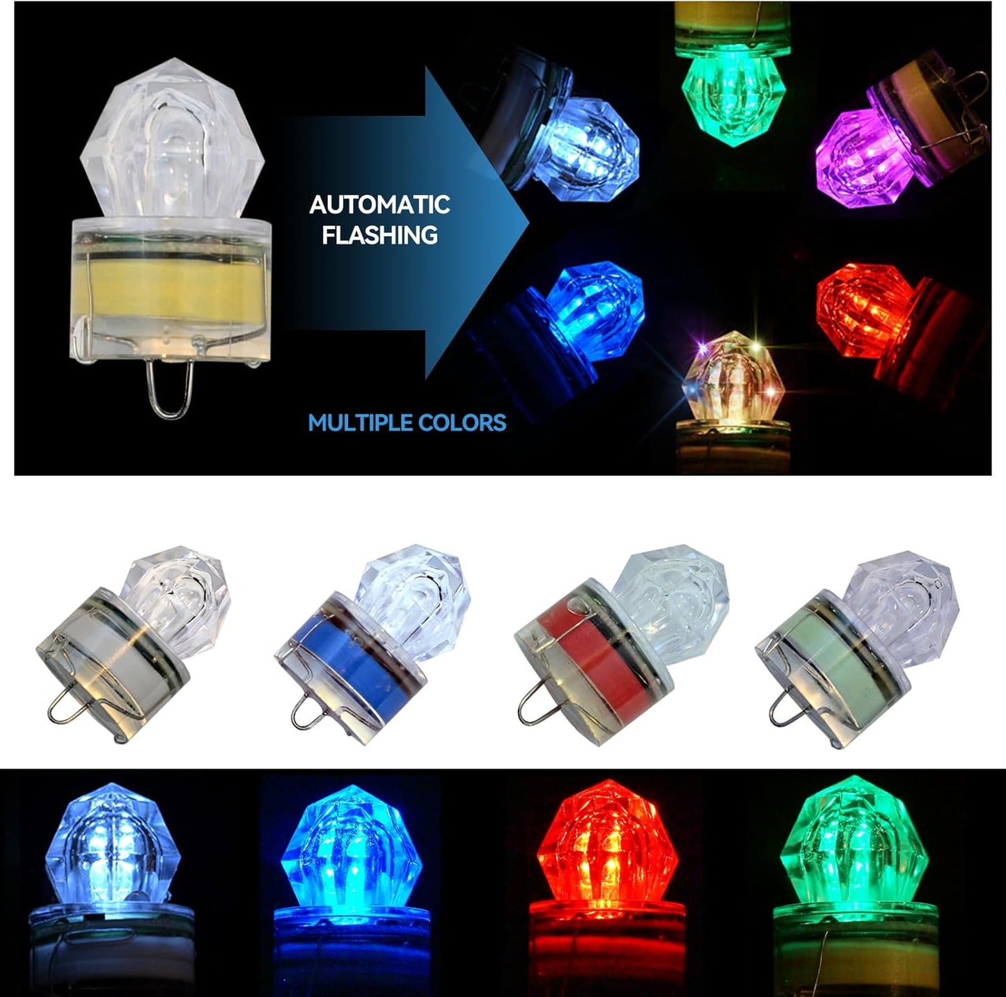 LED Underwater Fishing Lures，LED Lighted Bait Flasher，Deep Drop Fishing Lures，Fish Eye Attractive Light Bait Lure Lamp 5PCS