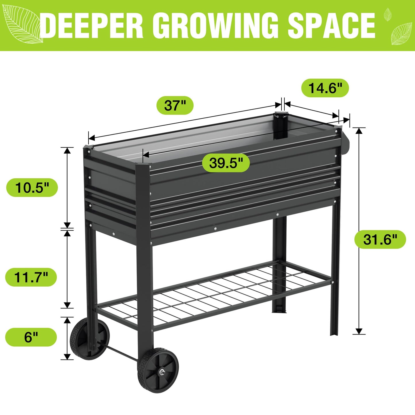 WORKPRO Galvanized Raised Garden Bed with Legs & Wheels, 37x14.6x31.6in, 400LB Capacity Elevated