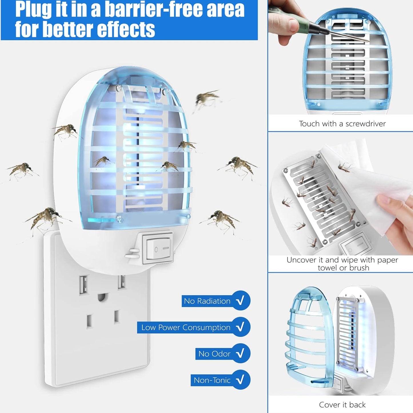 6 Pack Bug Zapper Indoor, Electronic Mosquitoes Killer Zapper with Blue Lights for Living Room, Baby Room, Kitchen, Bedroom(1)
