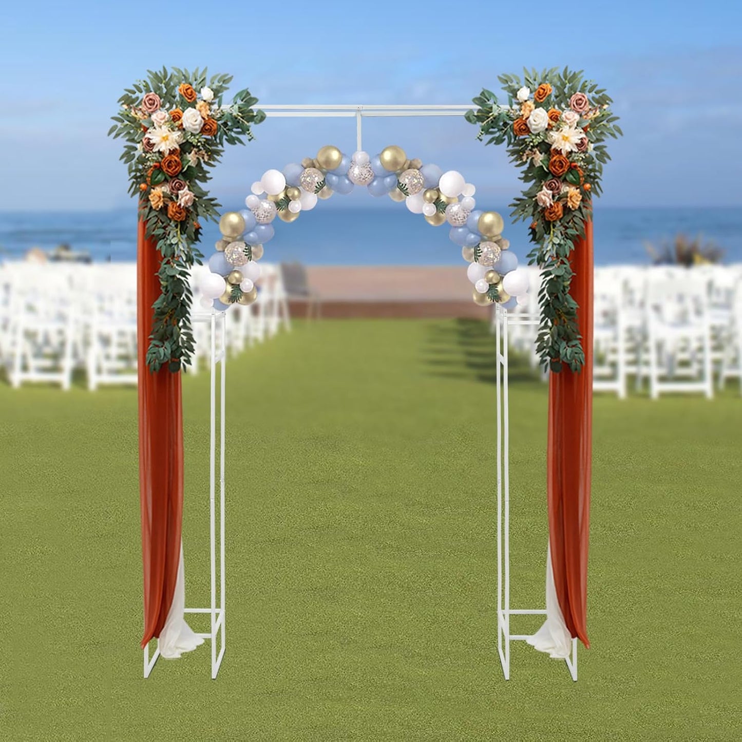 Wedding Arch Backdrop Stand, White Double Square Arch Backdrop Stand for Ceremony, 7.87ft Tall Metal Open Balloon Arches Garden Arbor Frame for Photo Background Decoration