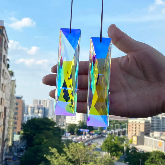 STINO 5" Large Hanging Prism Suncatcher for Window, Rectangle Crystal Stick Rainbow Maker Garden