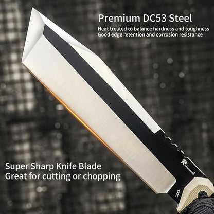 HX OUTDOORS 14 Inch Machete Camping Knife, Premium DC53 Steel Fixed Blade Knife, Kukri Gardening Machete with Kydex Sheath for Yard Work, Cutting Trees, Clearing Brush
