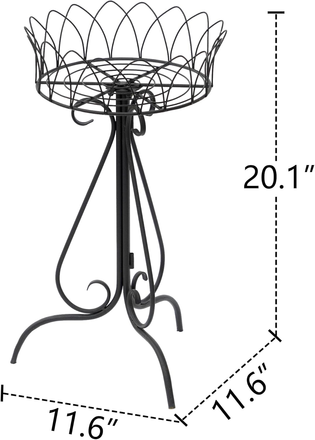 Black Round Low Plant Stand Single Pot Holder, Antique French Pedestal with Cutout Patterns, Compact Garden Decor for Cactus Ferns Plant Holder