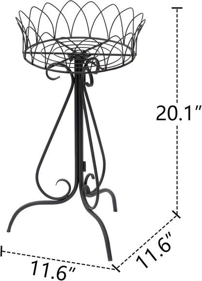 Black Round Low Plant Stand Single Pot Holder, Antique French Pedestal with Cutout Patterns, Compact Garden Decor for Cactus Ferns Plant Holder