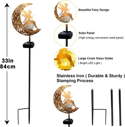 YJFWAL Garden Solar Lights Pathway Stake Lights Moon Fairy Glass Globe with Angel Decor, Gifts for Mom Grandma Friends, Outdoor Decor Light Waterproof for Walkway, Yard, Patio or Garden (Warm White)