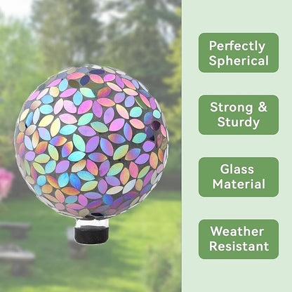 Lily's Home Colorful Mosaic Glass Gazing Ball, Designed with a Stunning Holographic Petal Mosaic Pattern to Bring Color to Any Home and Garden, Silver & Purple (10 Inches Dia.)