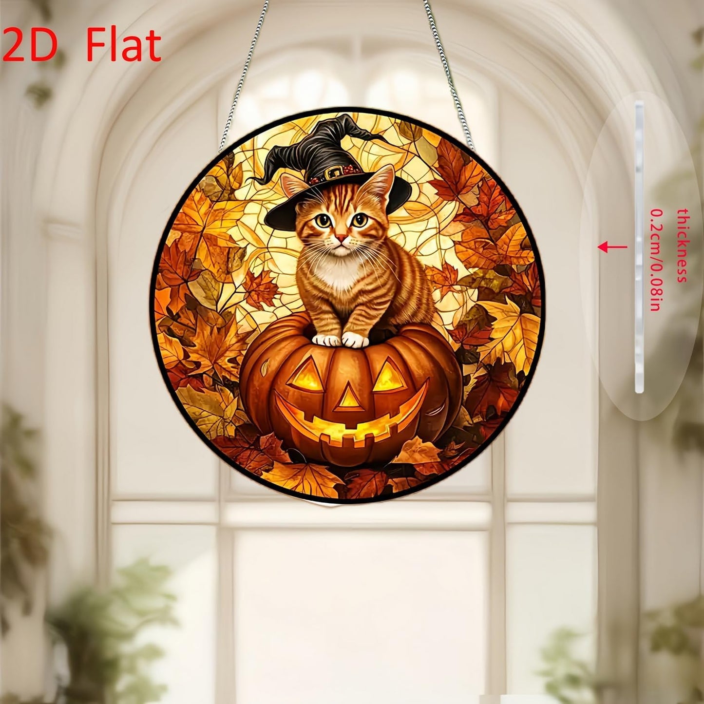 Halloween Sun Catcher for Window Hanging Pumpkin Cat Maple Leaves Acrylic Garden Fall Suncatcher Decor Colorfu Glass for Wall Home, Garden, Housewarming Women Neighbor Thanksgiving Decor Gifts7.87inch