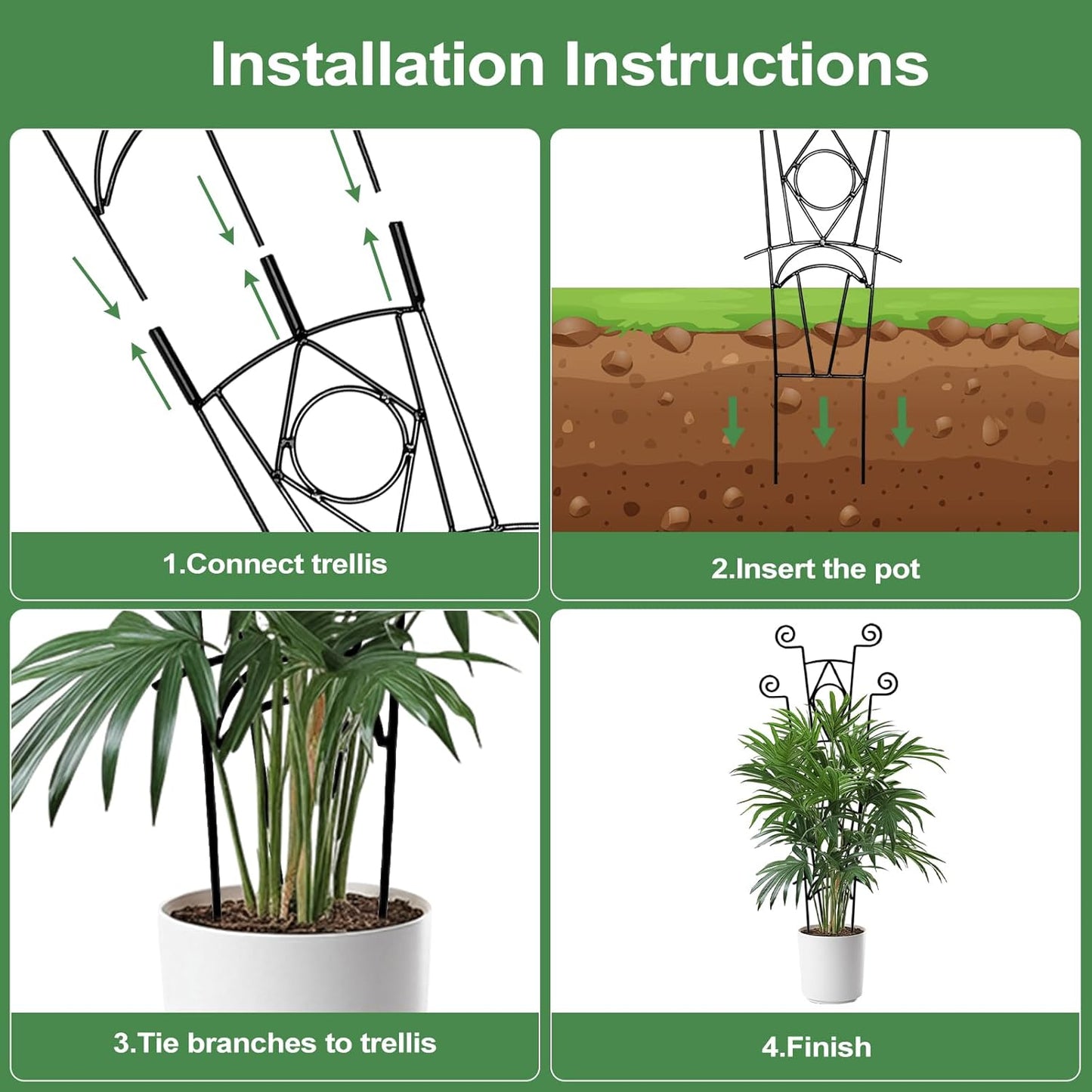 Stackable Metal Trellis for Climbing Plants Outdoor & Indoor - 4 Pack Garden Trellis for Potted Plants, Rust-Resistant Plant Support Stakes for Vines, Flowers - Sturdy Plant Trellis