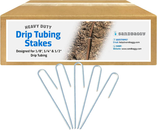 Sandbaggy 100-Pack DRIP TUBING Stakes Landscape Staples | 5 inch Length - 11 Gauge Heavy Duty | Drip Anchors | Landscape Pins | Garden Lawn Nails | Designed to Hold Drip Tubing Up to 1/2" Diameter
