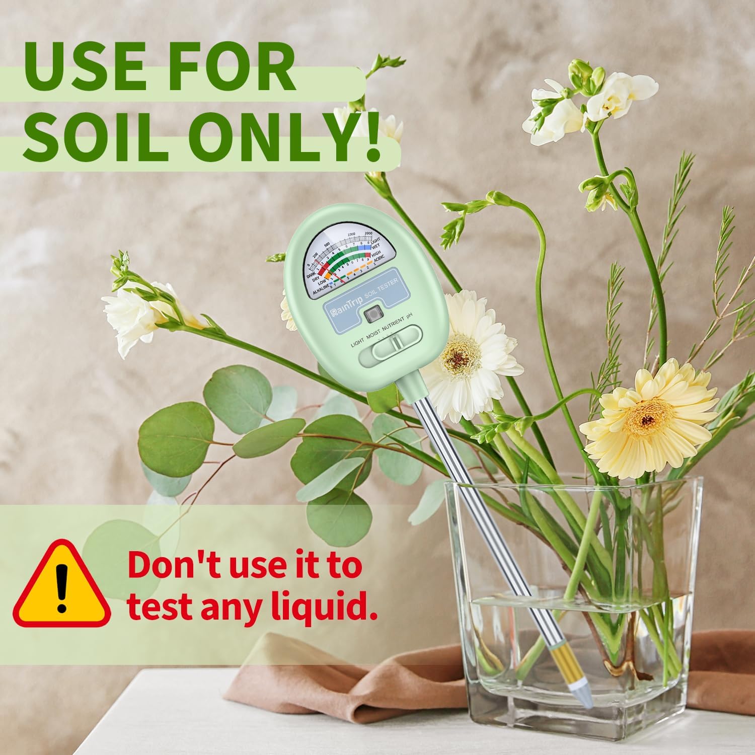 Soil Moisture Meter,4-in-1 Soil Ph Meter, Soil Tester for Moisture, Light,Nutrients, pH,Soil Ph