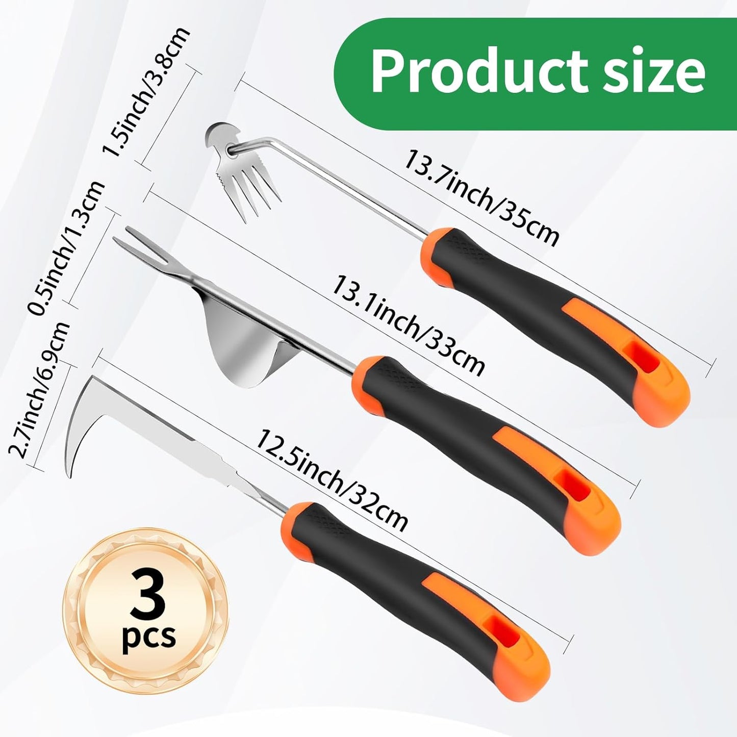 Upgraded Stainless Steel Hand Weeder Tool with Soft Rubber Grip | Manual Weed Extractor with Root Removal Function 4-Tine Slot Weeder for Crevices Garden Weeding Master Kit (3-Pack)