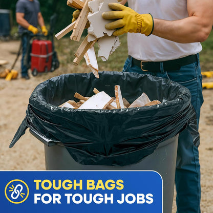 Heavy Duty Contractor Bags 42 Gallon with Flap Ties Trash Bags 3 Mil for Industrial Commercial Use 32 x 45 Yard Waste Bags, Black Pack of 20