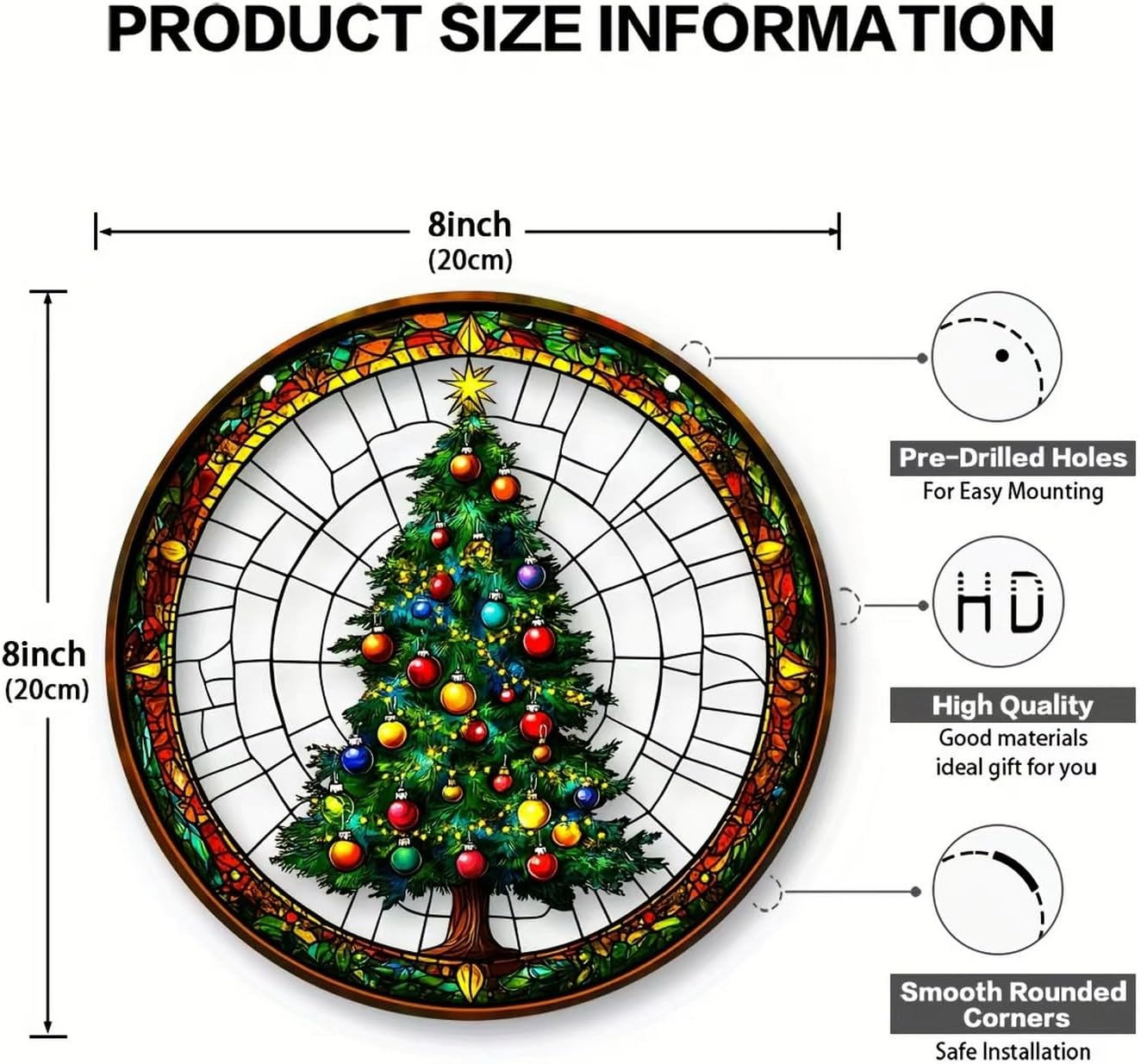 7.87inch Christmas Tree Sun Catcher for Window Hanging Round Acrylic Hanging Suncatcher for Garden Decor ，Wall Home, Kitchen, Housewarming Women Neighbor Winter Xmas Decor Gifts