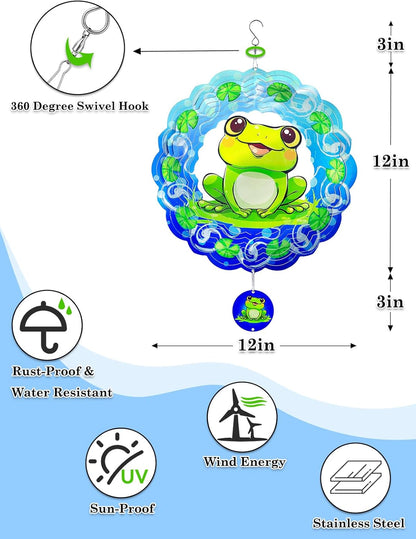 Frog Wind Spinner-3D Metal Hanging Wind Spinners, Perfect Ornament Gifts for Women/Men, 12 Inch Spinfinity Wind Spinner for Outdoor & Indoor Decorations, Yard Art, Garden Decoration