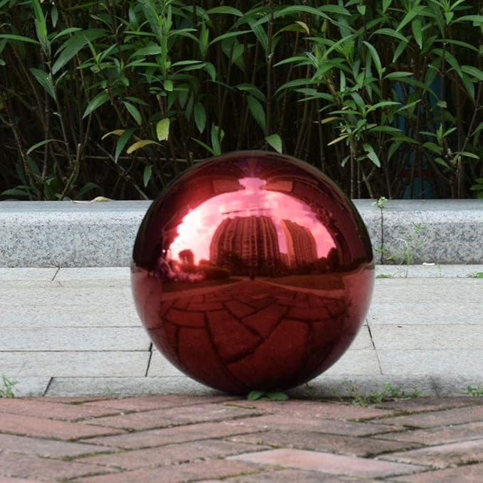 8 inch Diameter Red Gazing Ball,Red Stainless Steel Polished Reflective Smooth Garden Sphere Globe Mirror,Colorful and Shiny Addition to Any Garden or Home