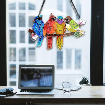 Stained Glass Window Hanging - Birds on A Branch Suncatcher for Window Doors Home Decoration, Valentine's Day Mother's Day Birthday Bird Lover Gifts for Women, Men, and Mom Grandma