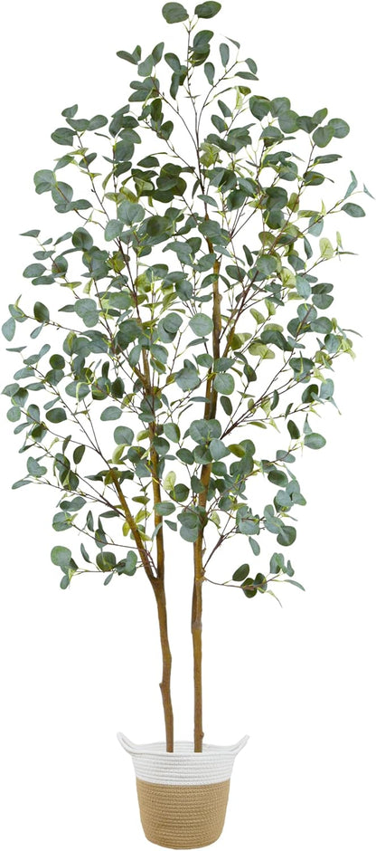 Artificial Eucalyptus Tree, 7ft Tall Silk Leaves Fake Plant with Basket for Outdoor Indoor, 83'' Faux Eucalyptus Trees for Home Office Livingroom Floor Décor