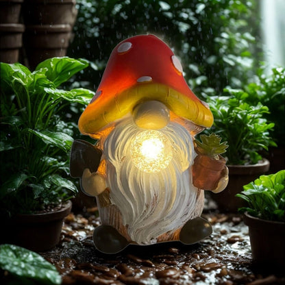 Solar Mushroom Gnomes Garden Statues Outdoor Decor with Night Glow,Cute Fairy Garden Statues for Yard,Pathway,Lawn Art Ornamen,Spring,Easter,Birthday Christmas Women Mom Gift Idea (Red)