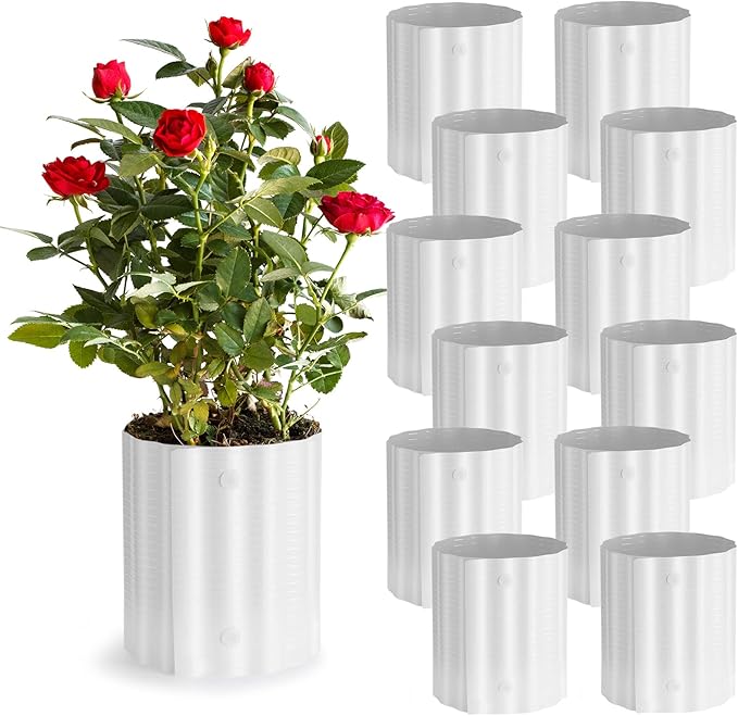 Queekay 12 Pcs Rose Cones for Winter Protection, 16.5 x 9 Inch Winter Rose Collars Bush Cover for Keep Warm, Protecting Plants from Wind Blows Freeze Animals Eating Indoor Outdoor Gardens (White)