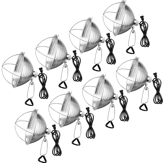 Macarrie 8 Pack Clamp Lamp Light with Aluminum Reflector, 6ft SPT-2 18awg Cord and Adjustable Stand Fixture, up to 150 Watt, E26 Socket, No Bulb (10.5 Inch)