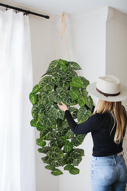 Large Fake Hanging Plants in Pot with Hook, 37" Artificial Hanging Pothos Long Vines Plants, Fake Potted Greenery Plant for Room Wall Living Room Bathroom Kitchen, Big Faux Ivy Houseplants for Shelf