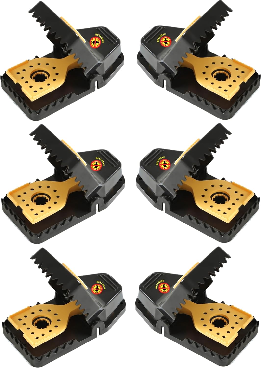 Bullseye - 6 Pack - Rat Traps - Indoor/Outdoor, Reusable, Easy Setup, Powerful Stainless Steel Spring, Tough ABS Body. Set Traps Safely Without Getting Snapped. Great for Rats, Chipmunks & Rodents