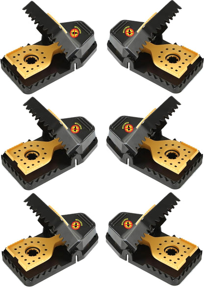 Bullseye - 6 Pack - Rat Traps - Indoor/Outdoor, Reusable, Easy Setup, Powerful Stainless Steel Spring, Tough ABS Body. Set Traps Safely Without Getting Snapped. Great for Rats, Chipmunks & Rodents