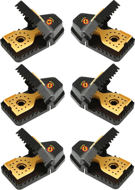 Bullseye - 6 Pack - Rat Traps - Indoor/Outdoor, Reusable, Easy Setup, Powerful Stainless Steel Spring, Tough ABS Body. Set Traps Safely Without Getting Snapped. Great for Rats, Chipmunks & Rodents