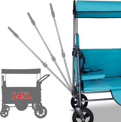 TMZ Collapsible Wagon Cart with Side-Opening Seat Conversion Design, Foldable Utility Wagon with 2 Seats, Heavy Duty Wagon 265 lbs Load Capacity (Turquoise)