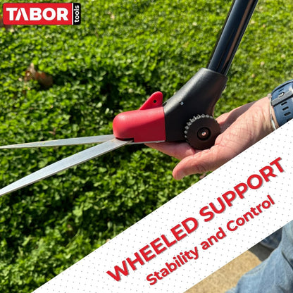 TABOR TOOLS GS01A Long Handle Grass Shears with Wheeled Support, 180° Blade Swivel, SK5 Heat-Treated Steel Blades, Chrome Plated, 38" Grass Clippers For Easy Upright Trimming, and Durable Steel Handle