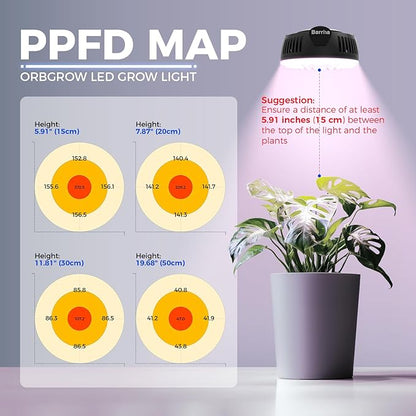 Barrina Orbgrow OG09 Puck LED Grow Light, Pinkish White 36W(4 x 9W, 540 Watt Equiv), Plant Lights for Indoor Plants Full Spectrum, Magnetic & Linkable, Small Grow lamp for Plant Shelf, 4 Packs, Black
