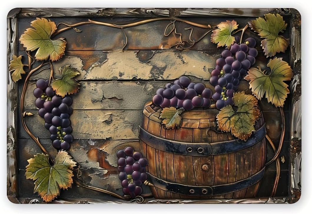 Vintage Grape Wine Metal Tin Sign - Rustic Wall Decor For Home, Office, Bar, Cafe & Garage, Indoor/Outdoor Hanging Art, 12X8 Inches