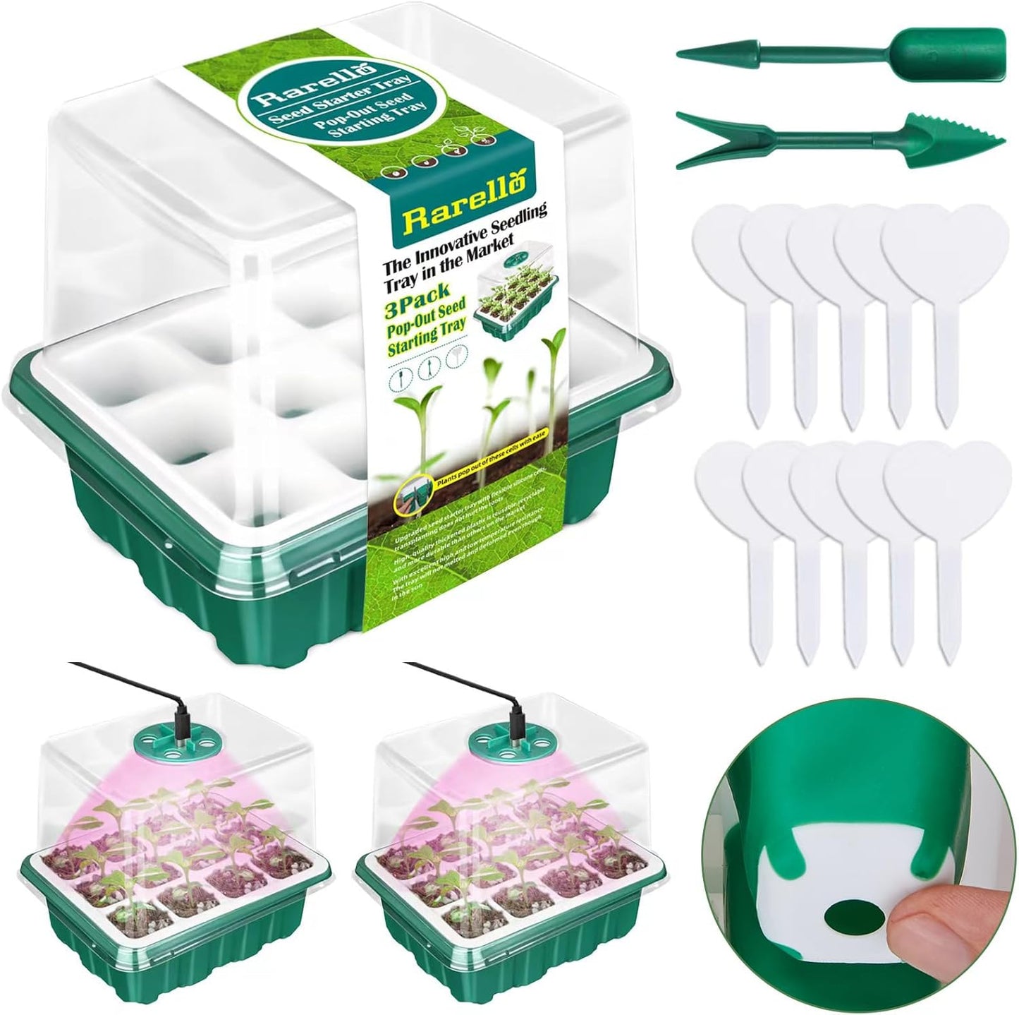 36 Cells Seed Starter Tray with Grow Light, Reusable Pop-Out Seed Starter Kit, Indoor Gardening Plant Germination Trays for Seeds Starting