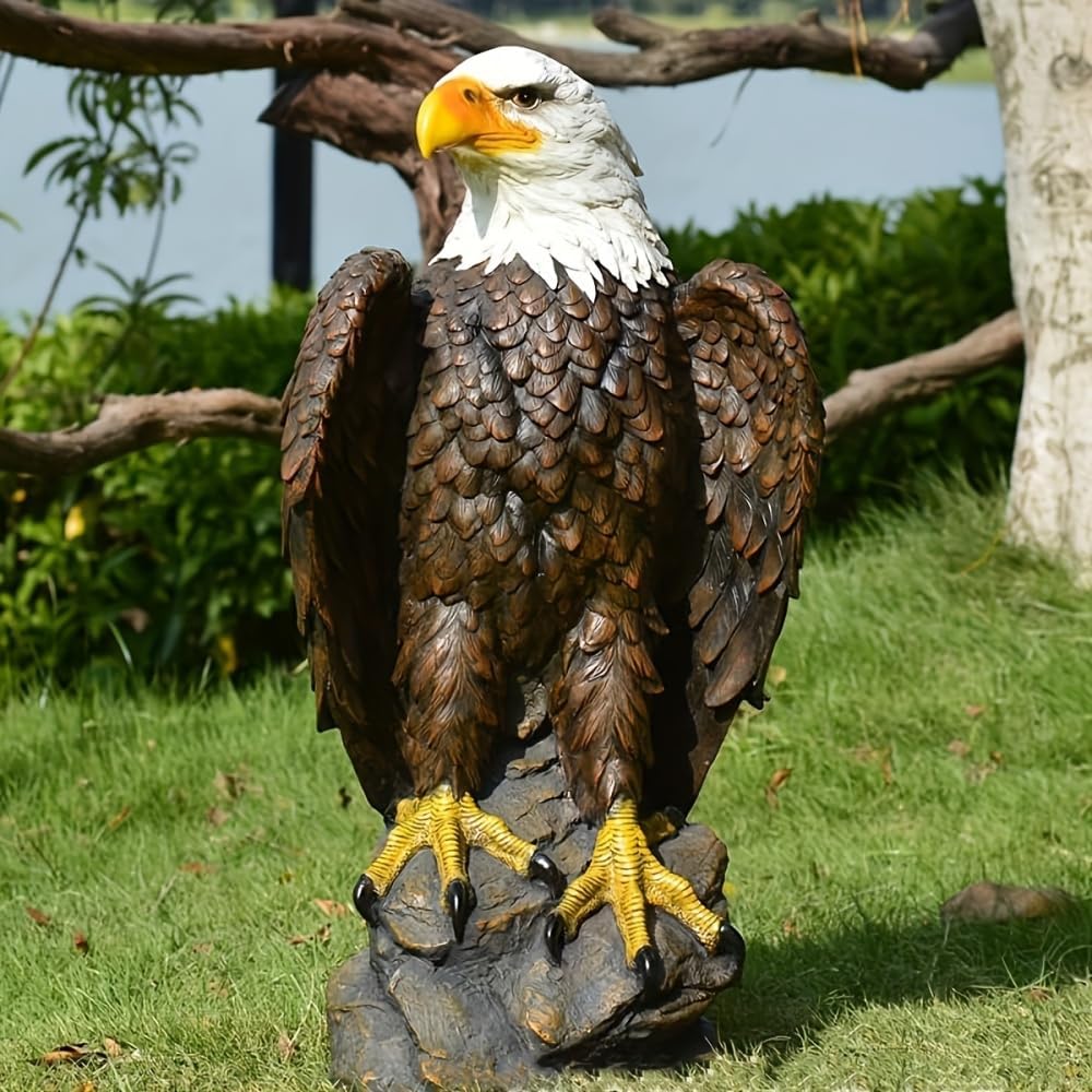 Large Garden Statue Standing Eagle Garden Sculpture, Majestic Hand Drawn Bald Eagle Decoration Flight of Freedom American Bald Eagle Yard Statue, Lawn and Courtyard Outdoor Decoration 13 x 24.4 Inch