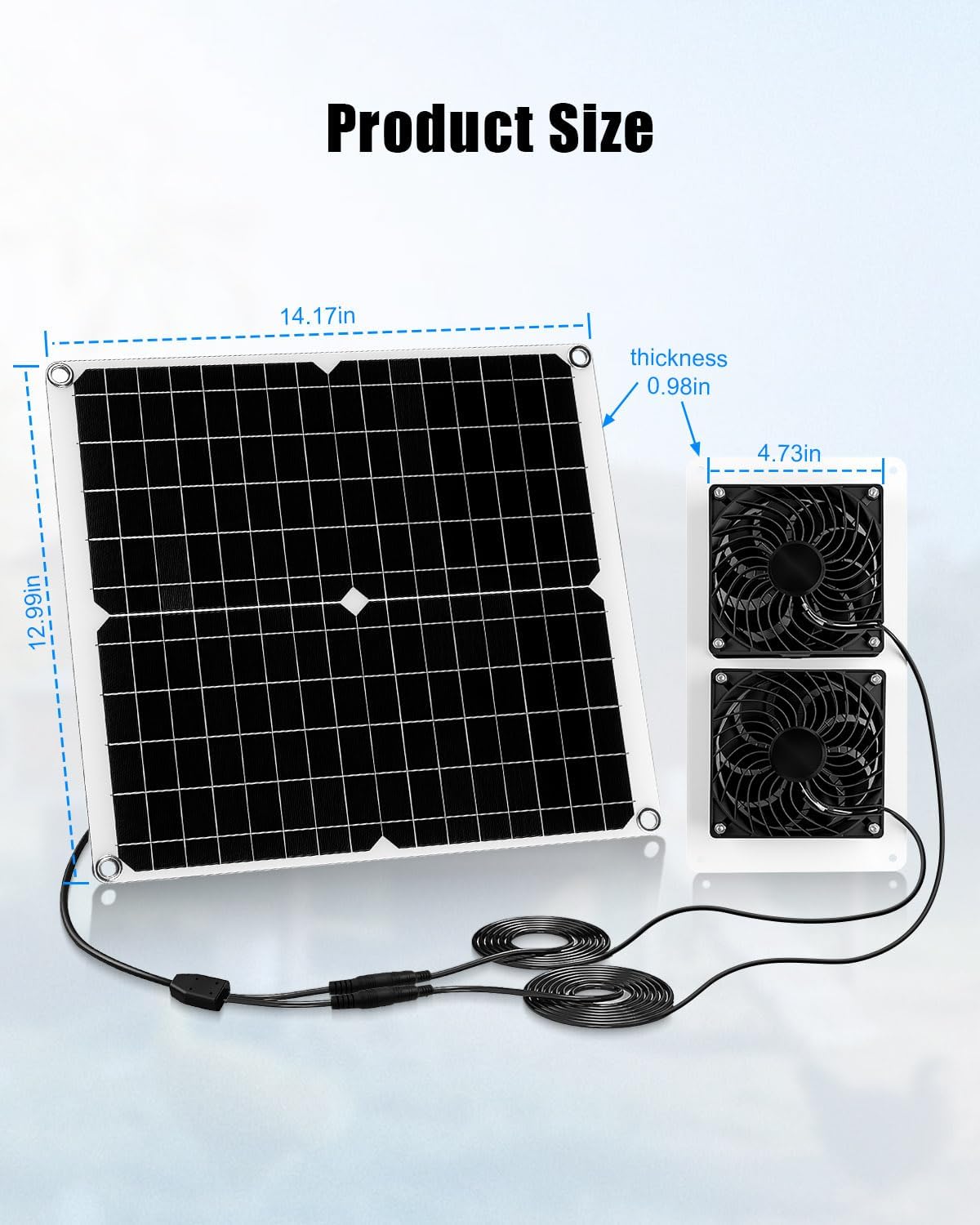 30W Dual Solar Fan Kit for Outside Greenhouse Shed Chicken Coop, IPX7 Waterproof Solar Panel Fan kit with 9.8 FT Power Cord, PV Powerd Cooling Fan for Pet House