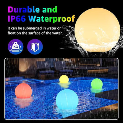 FUYO LED Ball Light, 10-inch Solar Light Up Pool Balls, Rechargeable & Remote Control Globe Lights 16 RGB Colors Mood Night Light, IP66 Water-Resistant Floating Light for Pool, Party, Pond - 1pcs
