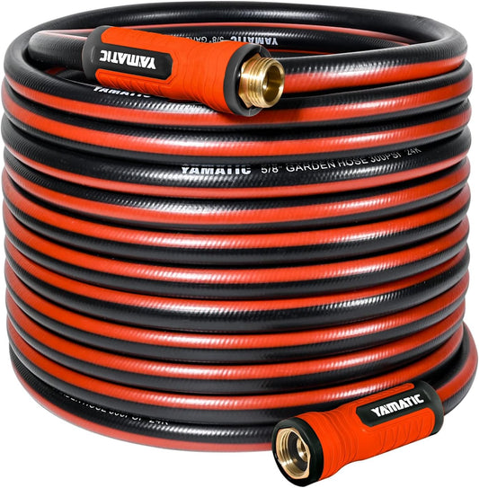 YAMATIC Heavy Duty Garden Hose 75FT x 5/8", Flexible Water Hose with 360° Swivel Handle, 3/4" Brass Male to Female Connectors, Leak-Resistant for All-Weather Outdoor Use
